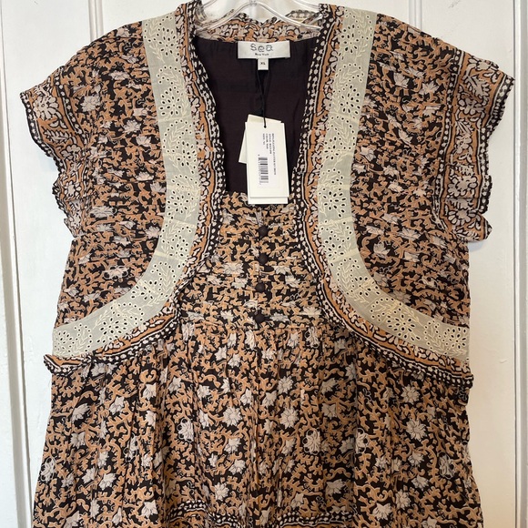 Sea New York Brown and Cream Dress with Lace Detail - Picture 3 of 12